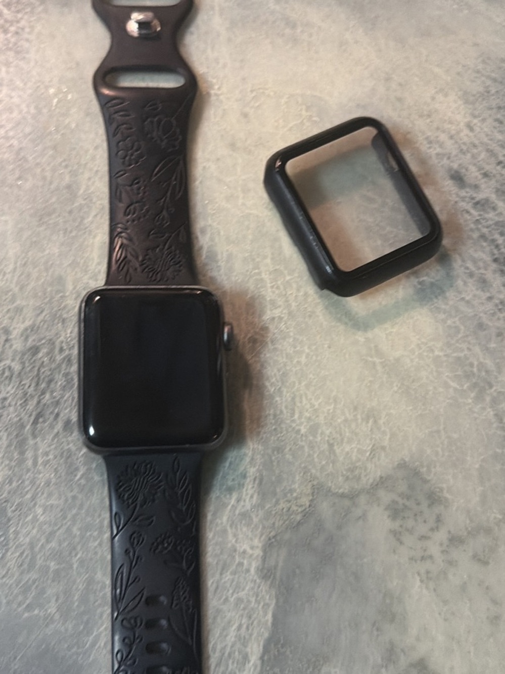 Apple Black Smartwatch with Floral Embossed Silicone Band